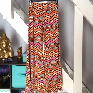 Wide legged flare asymmetrical print pants